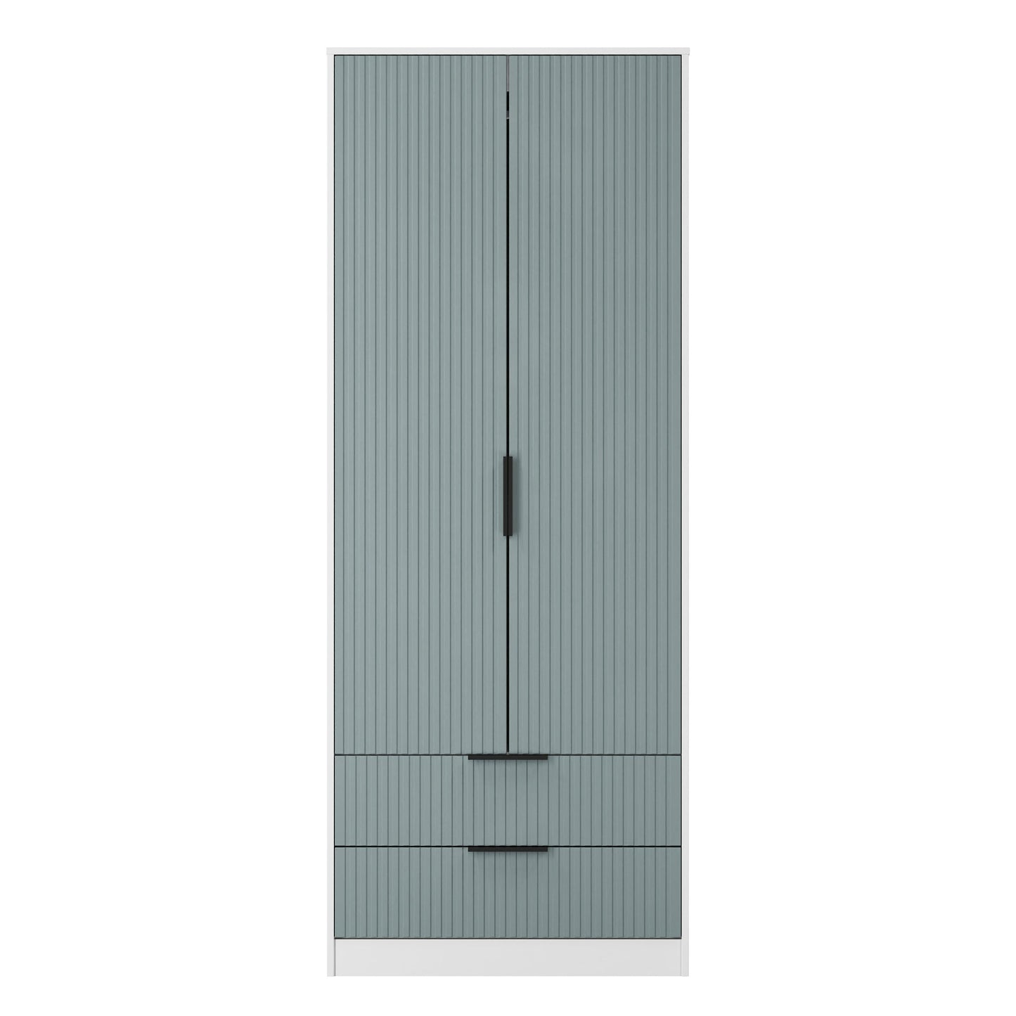 Fluted Tall Wardrobe Teal & White 2 Drawers 197cm