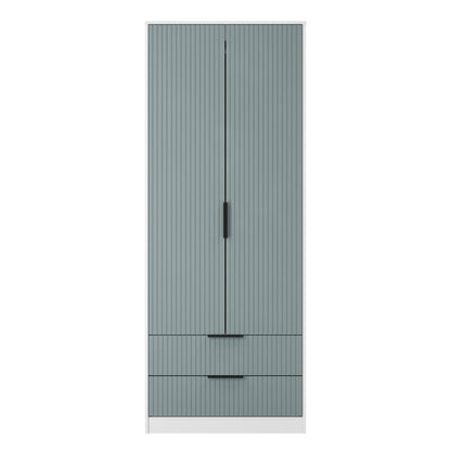 Fluted Tall Wardrobe Teal & White 2 Drawers 197cm