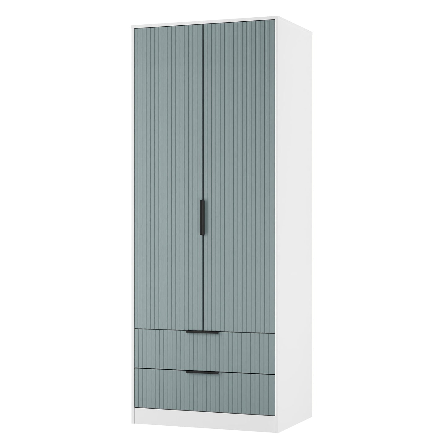Fluted Tall Wardrobe Teal & White 2 Drawers 197cm