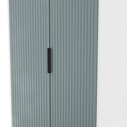 Fluted Tall Wardrobe Teal & White 2 Drawers 197cm