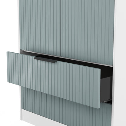 Fluted Tall Wardrobe Teal & White 2 Drawers 197cm