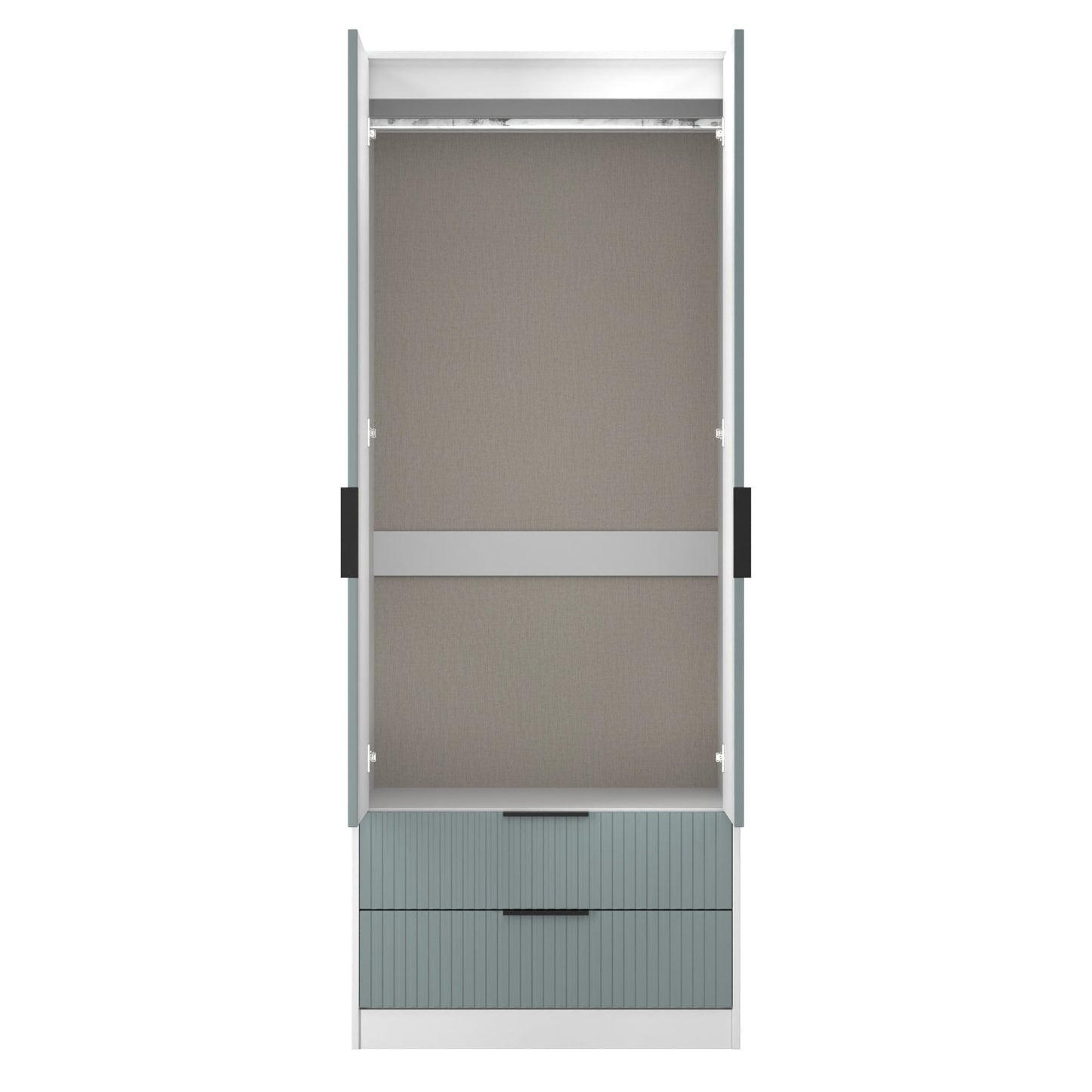 Fluted Tall Wardrobe Teal & White 2 Drawers 197cm