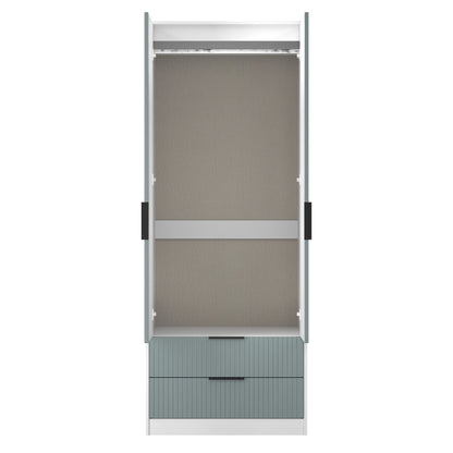Fluted Tall Wardrobe Teal & White 2 Drawers 197cm