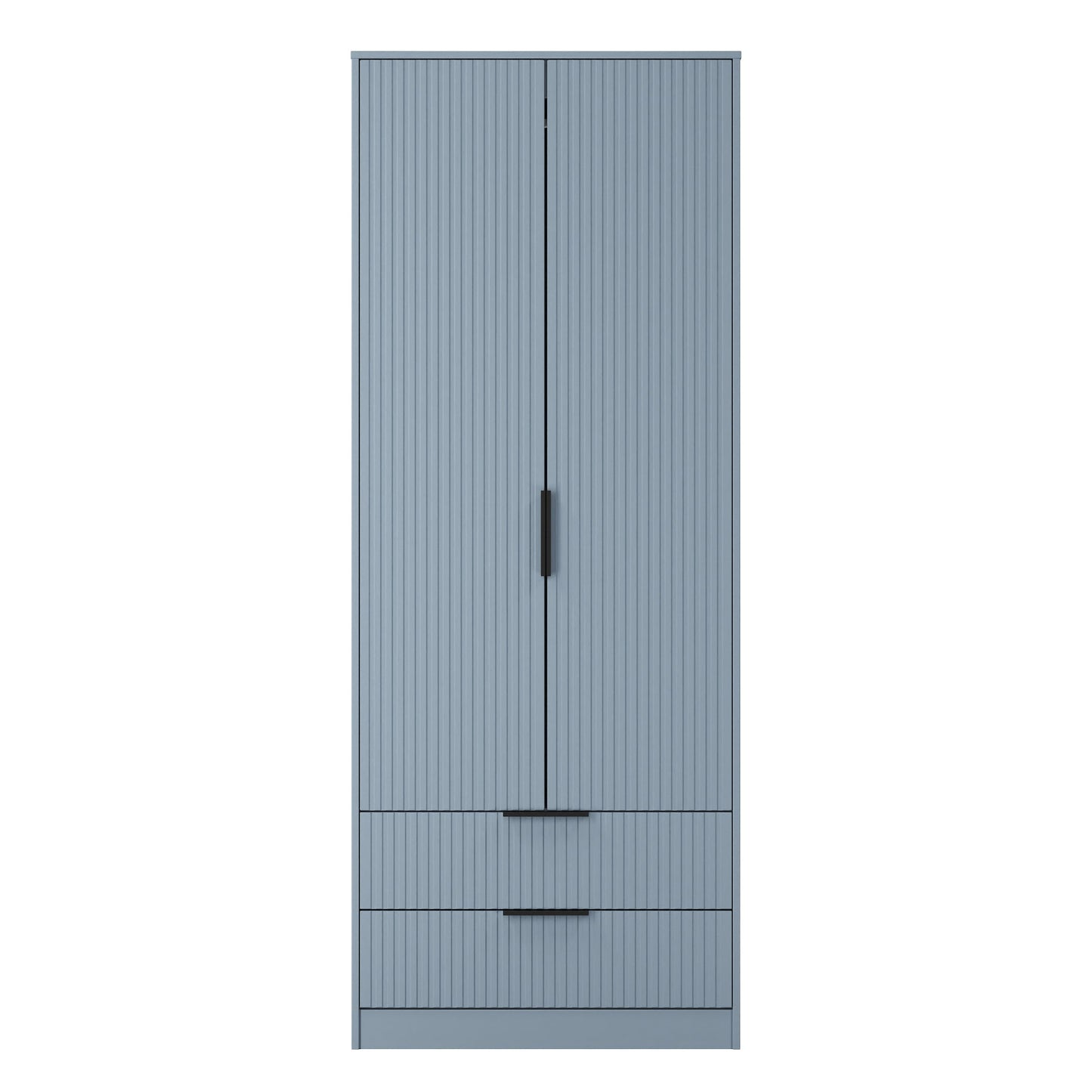 Fluted Tall Wardrobe Light Blue 2 Drawers 197cm