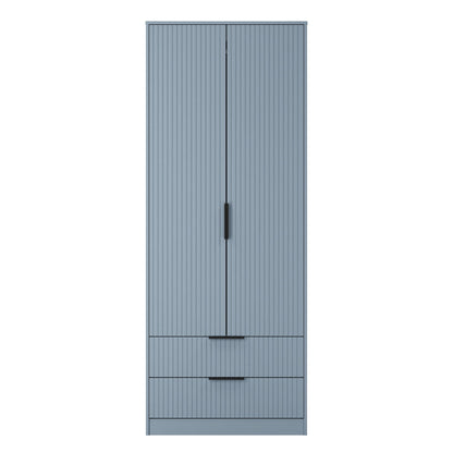 Fluted Tall Wardrobe Light Blue 2 Drawers 197cm