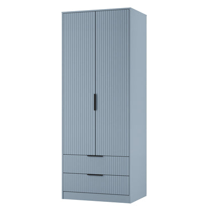 Fluted Tall Wardrobe Light Blue 2 Drawers 197cm