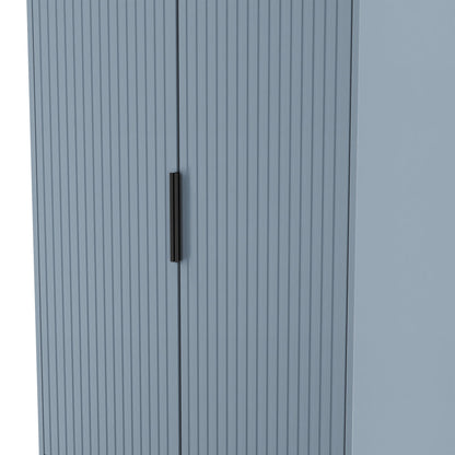 Fluted Tall Wardrobe Light Blue 2 Drawers 197cm