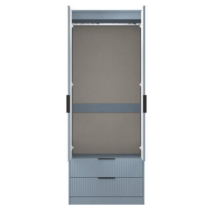 Fluted Tall Wardrobe Light Blue 2 Drawers 197cm