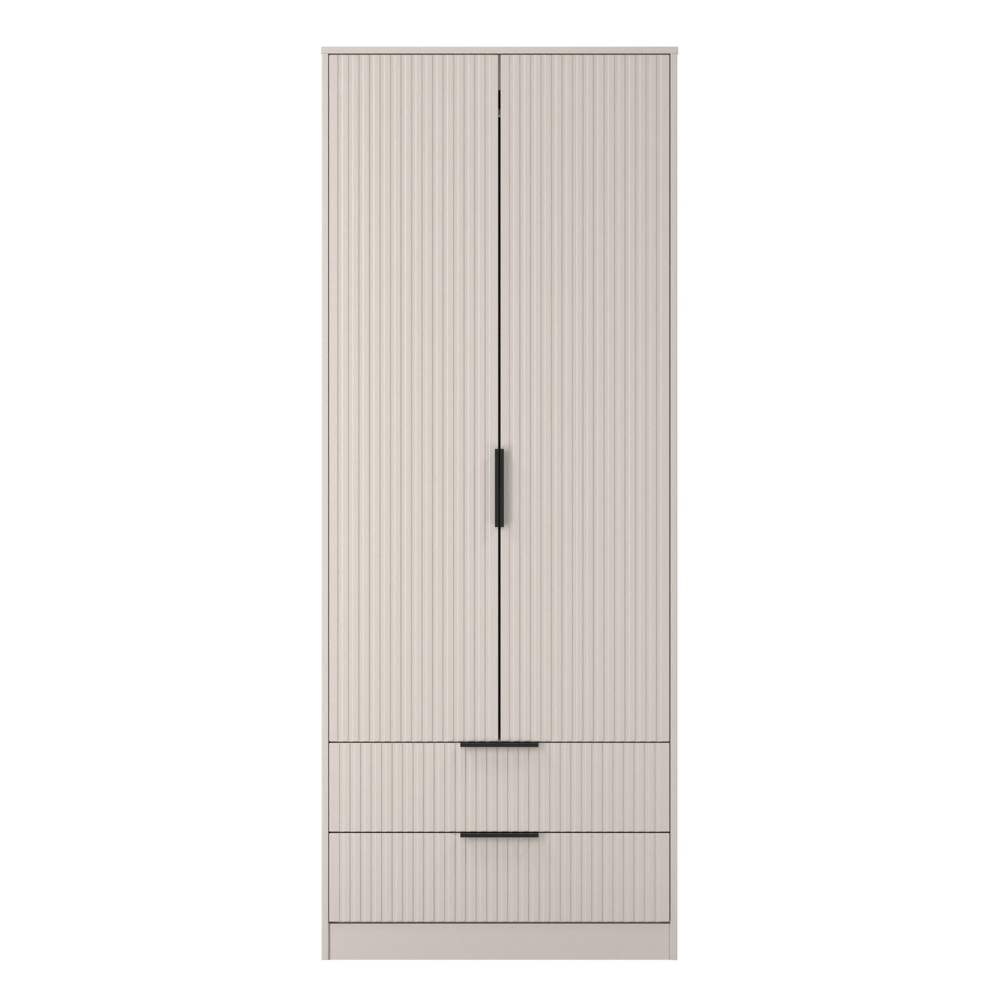 Fluted Tall Wardrobe Off-White 2 Drawers 197cm