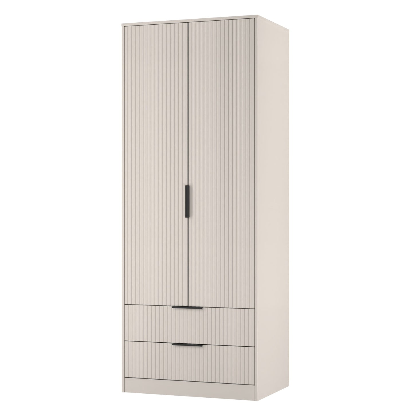 Fluted Tall Wardrobe Off-White 2 Drawers 197cm