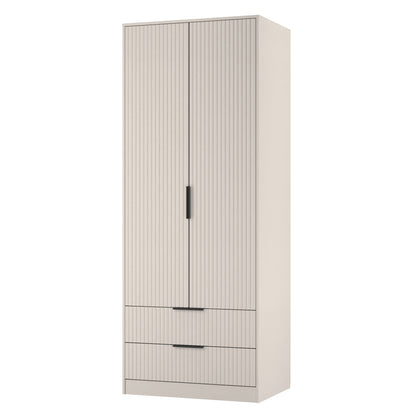 Fluted Tall Wardrobe Off-White 2 Drawers 197cm
