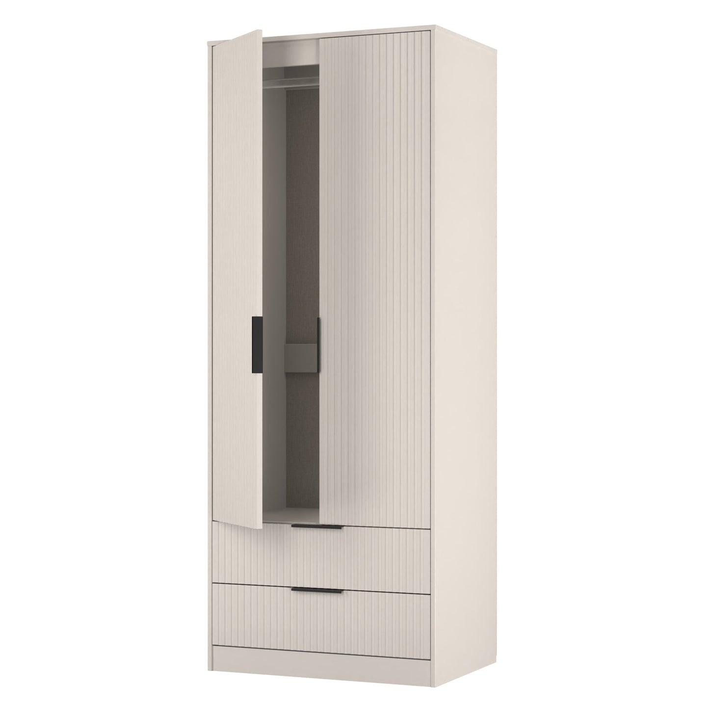 Fluted Tall Wardrobe Off-White 2 Drawers 197cm