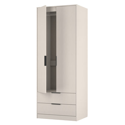 Fluted Tall Wardrobe Off-White 2 Drawers 197cm