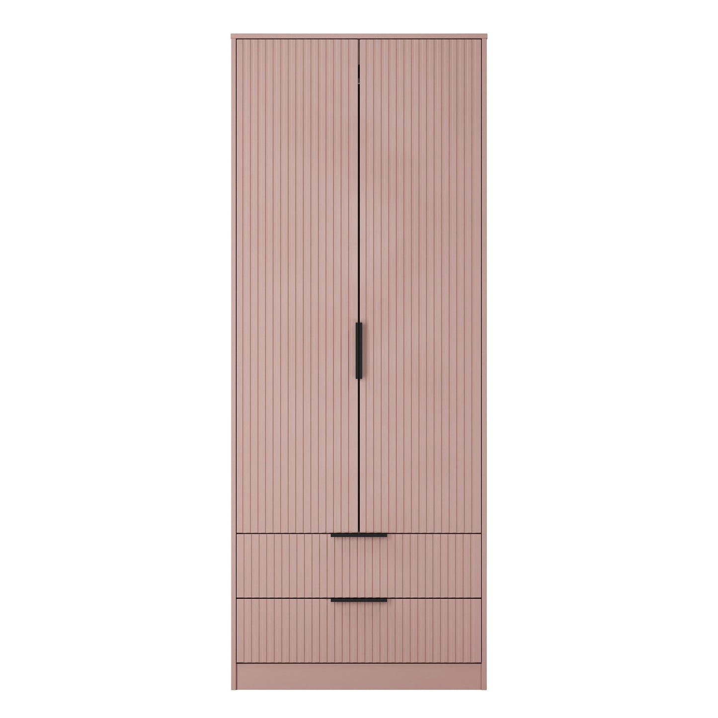 Fluted Tall Wardrobe Pink 2 Drawers 197cm