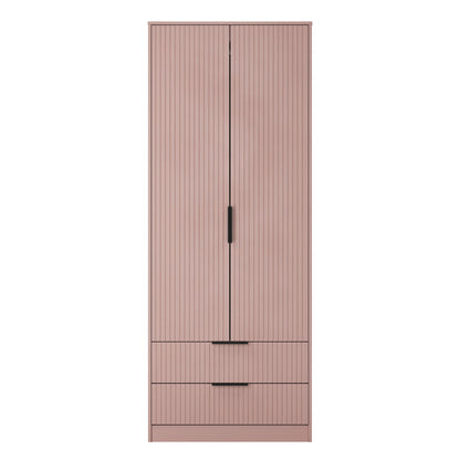 Fluted Tall Wardrobe Pink 2 Drawers 197cm