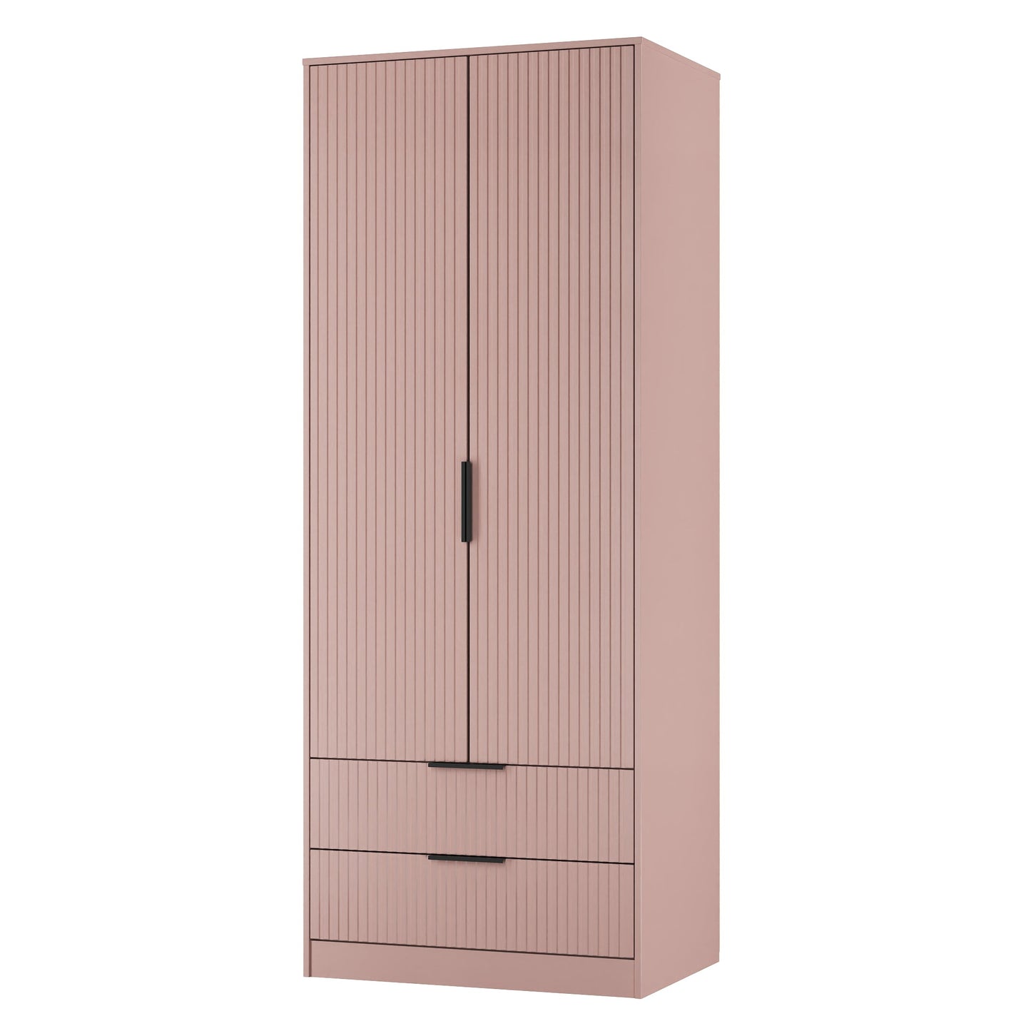 Fluted Tall Wardrobe Pink 2 Drawers 197cm