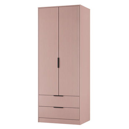 Fluted Tall Wardrobe Pink 2 Drawers 197cm