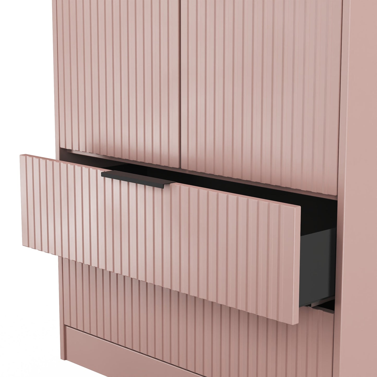 Fluted Tall Wardrobe Pink 2 Drawers 197cm