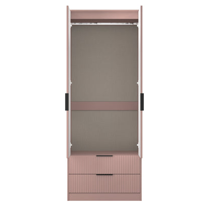 Fluted Tall Wardrobe Pink 2 Drawers 197cm