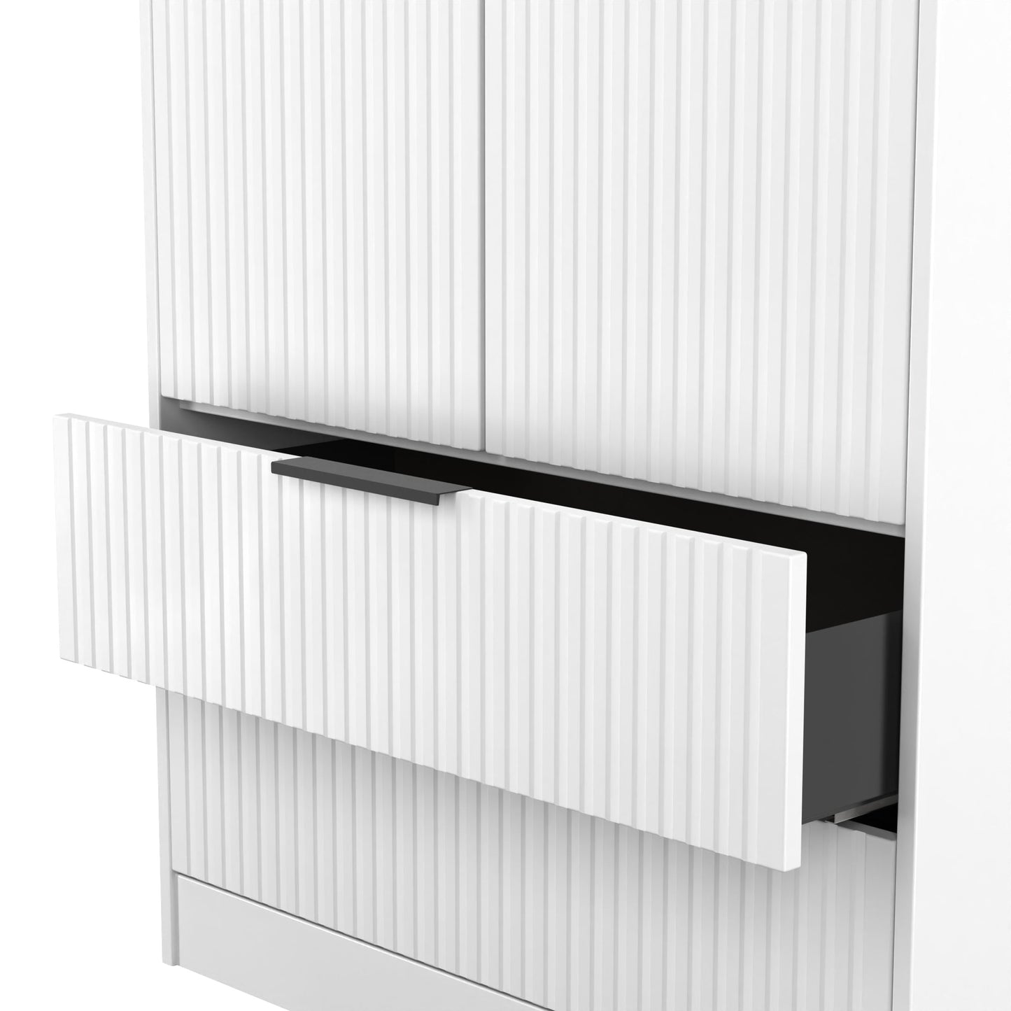 Fluted Tall Wardrobe White 2 Drawers 197cm