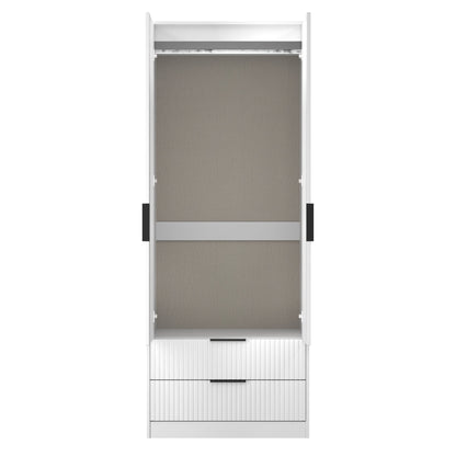 Fluted Tall Wardrobe White 2 Drawers 197cm