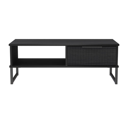 Fluted Coffee Table Black 1 Shelf 1 Drawer 92cm