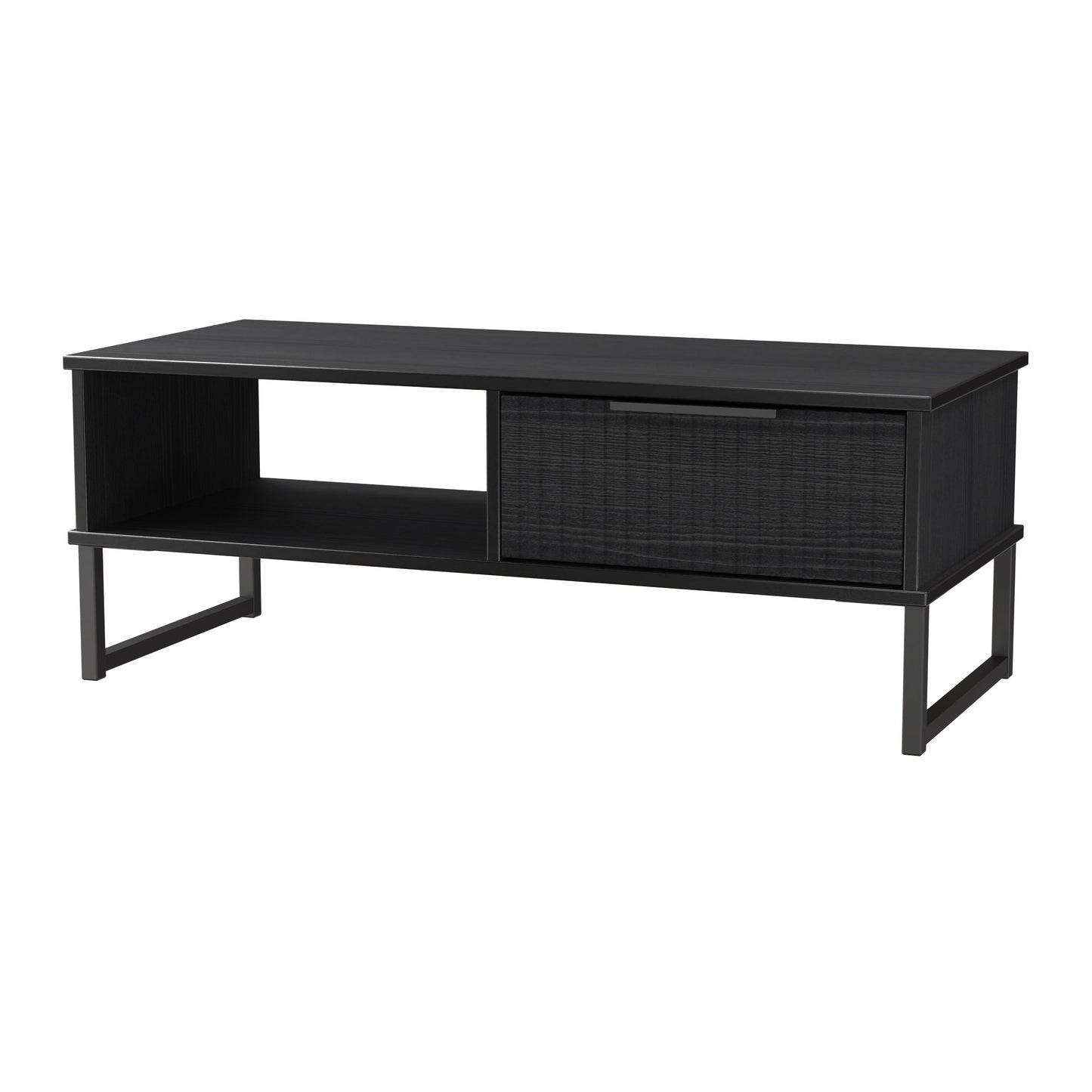 Fluted Coffee Table Black 1 Shelf 1 Drawer 92cm