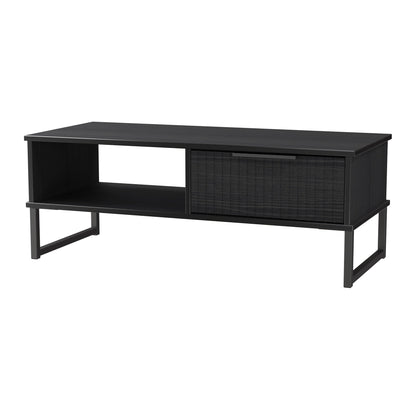 Fluted Coffee Table Black 1 Shelf 1 Drawer 92cm