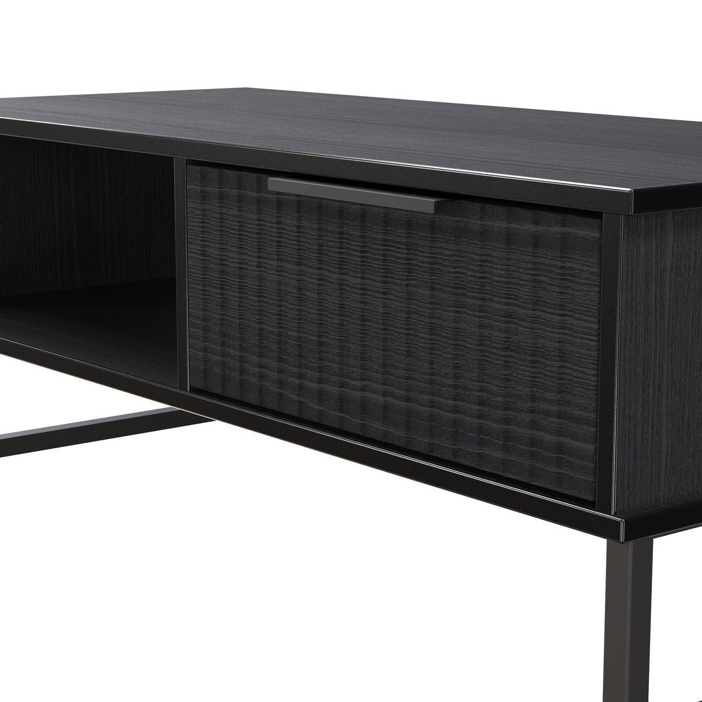 Fluted Coffee Table Black 1 Shelf 1 Drawer 92cm