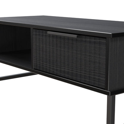 Fluted Coffee Table Black 1 Shelf 1 Drawer 92cm