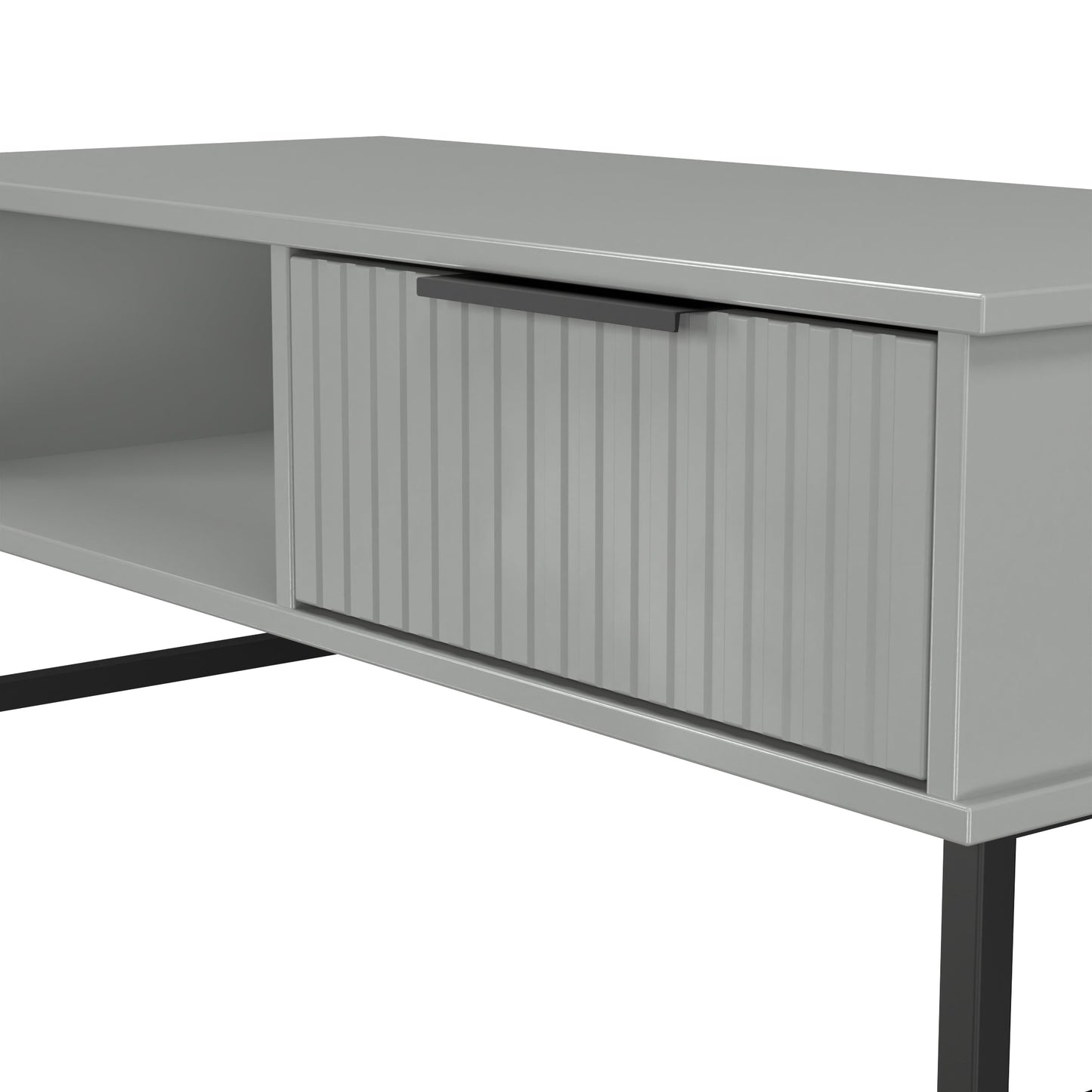 Fluted Coffee Table Grey 1 Shelf 1 Drawer 92cm