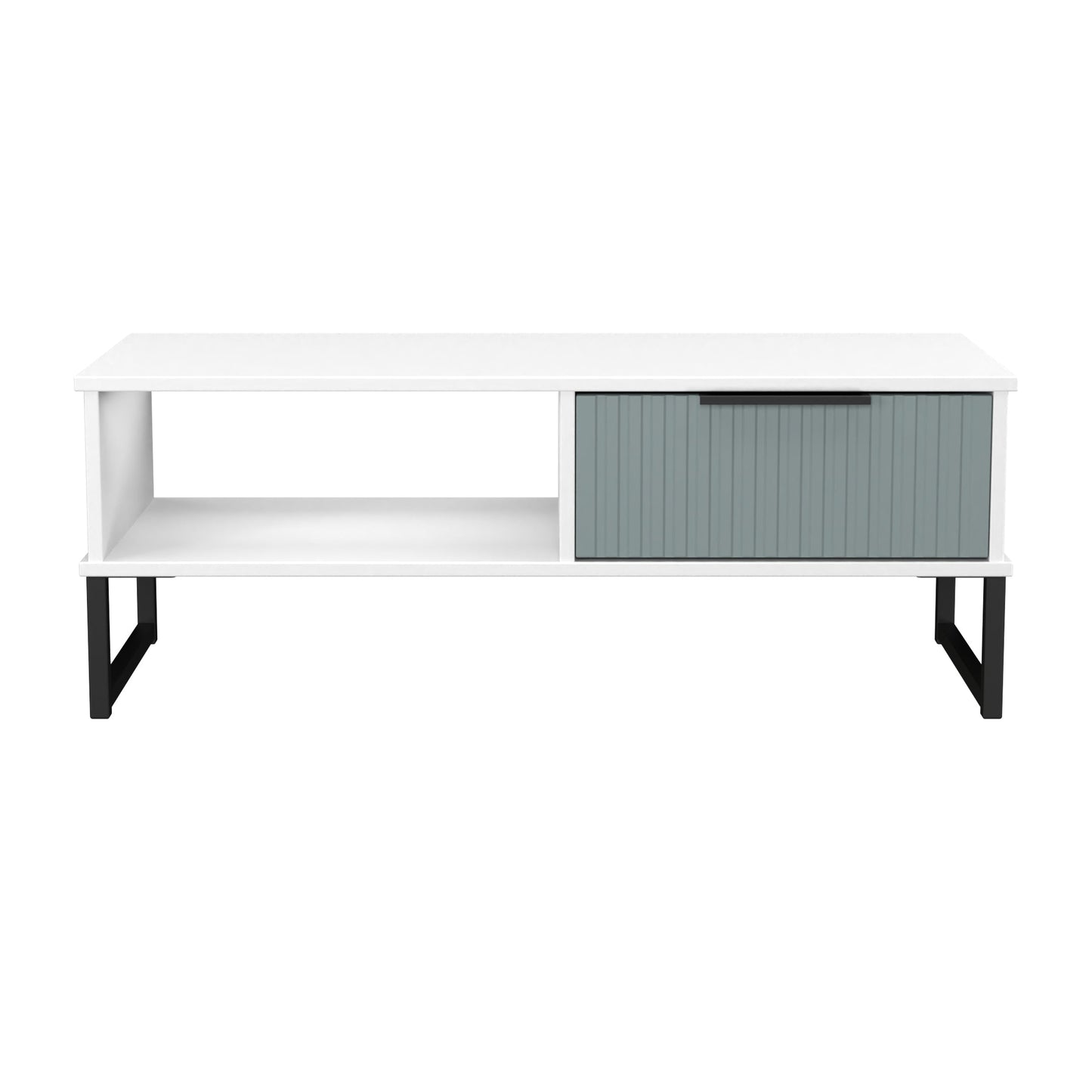 Fluted Coffee Table Teal & White 1 Shelf 1 Drawer 92cm