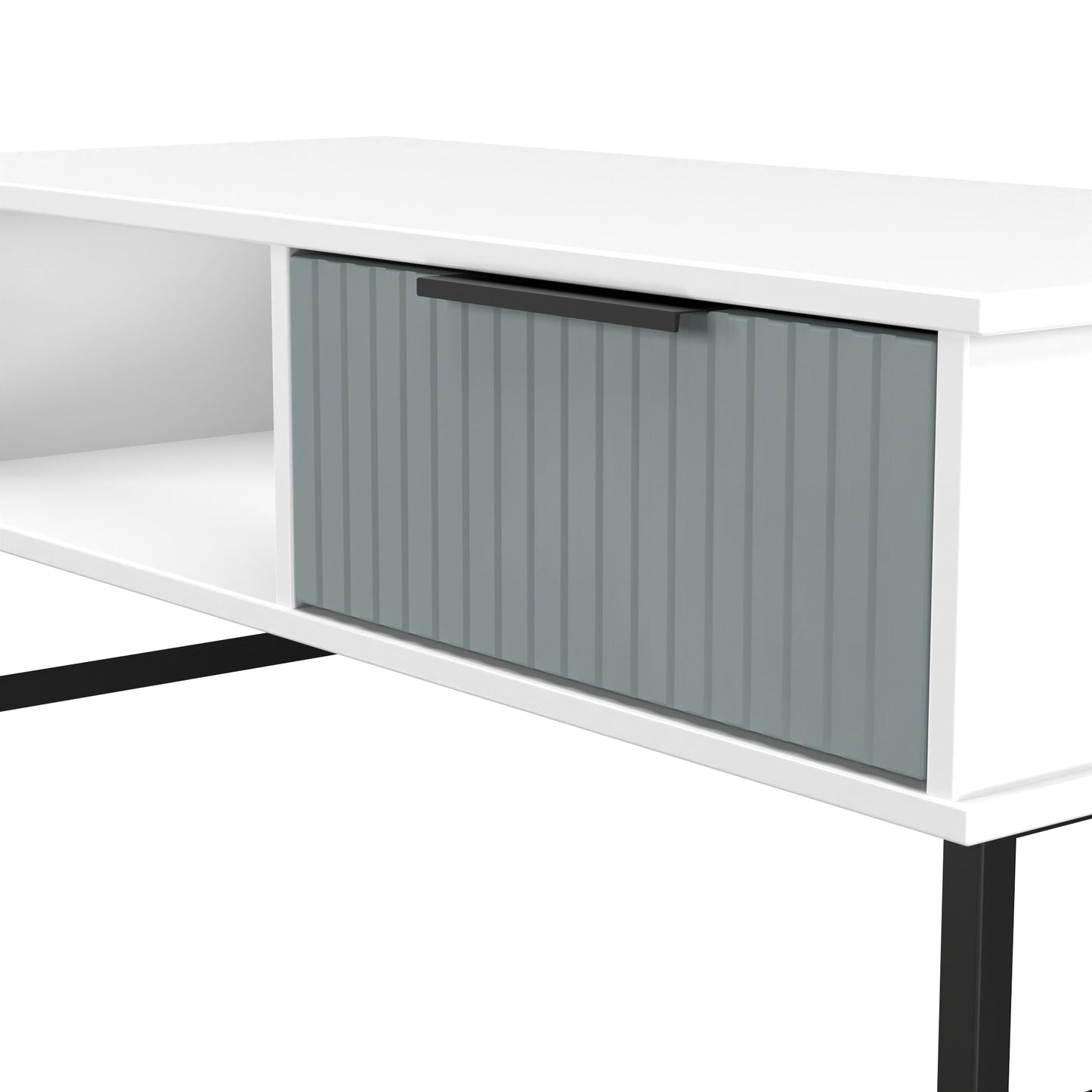 Fluted Coffee Table Teal & White 1 Shelf 1 Drawer 92cm