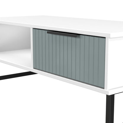 Fluted Coffee Table Teal & White 1 Shelf 1 Drawer 92cm