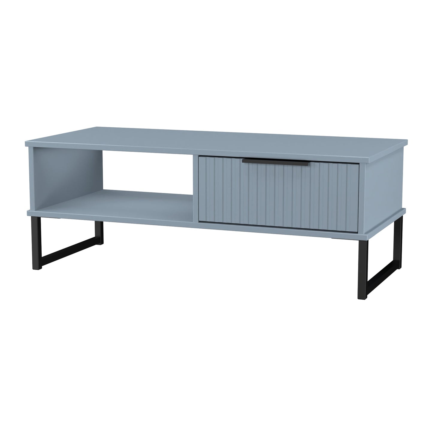 Fluted Coffee Table Light Blue 1 Shelf 1 Drawer 92cm