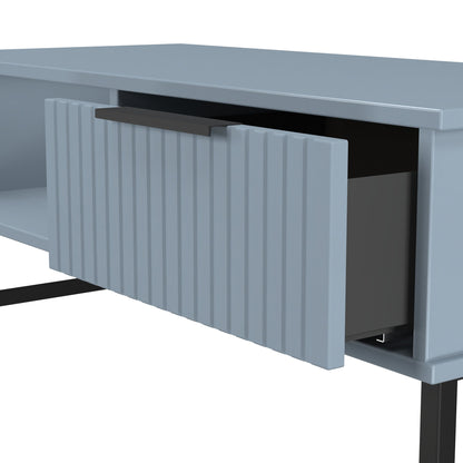 Fluted Coffee Table Light Blue 1 Shelf 1 Drawer 92cm