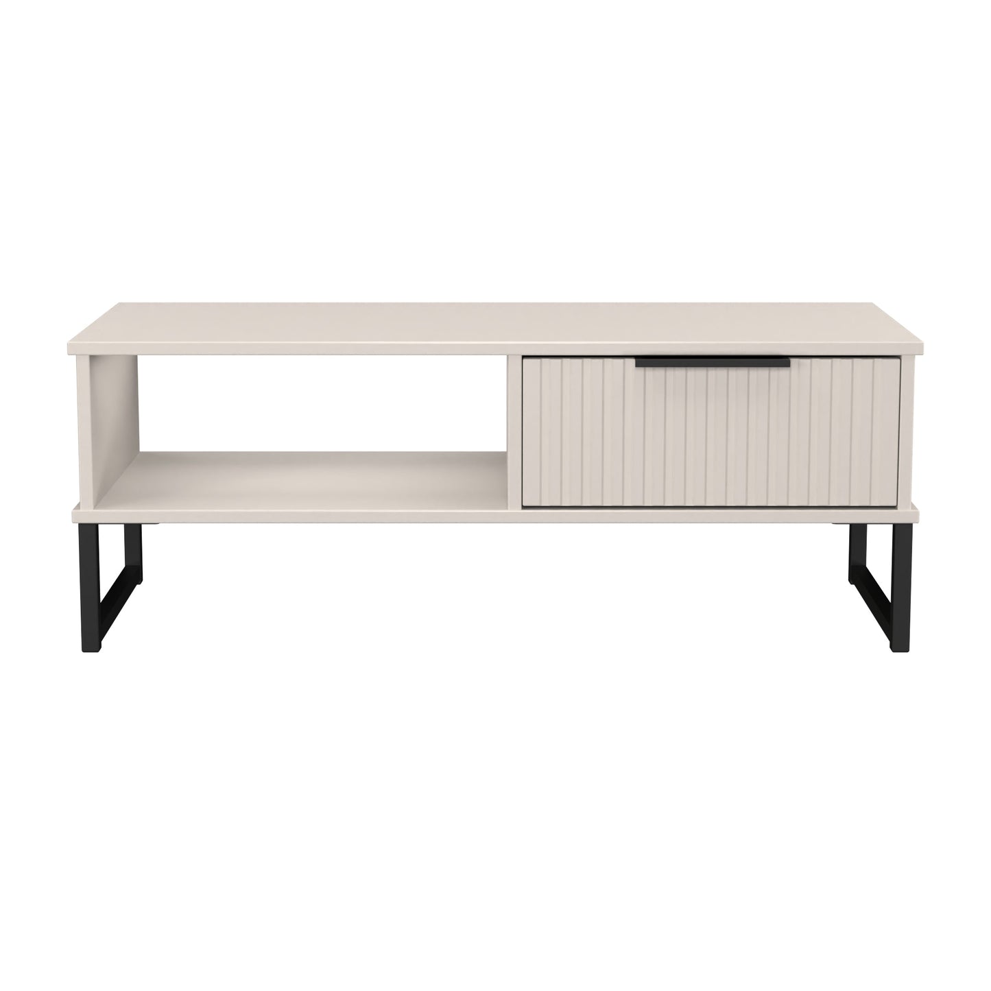Fluted Coffee Table Off-White 1 Shelf 1 Drawer 92cm