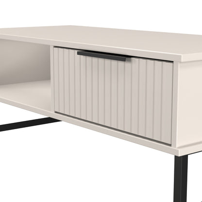 Fluted Coffee Table Off-White 1 Shelf 1 Drawer 92cm