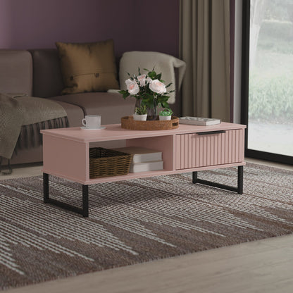 Fluted Coffee Table Pink 1 Shelf 1 Drawer 92cm