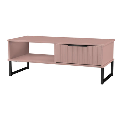 Fluted Coffee Table Pink 1 Shelf 1 Drawer 92cm