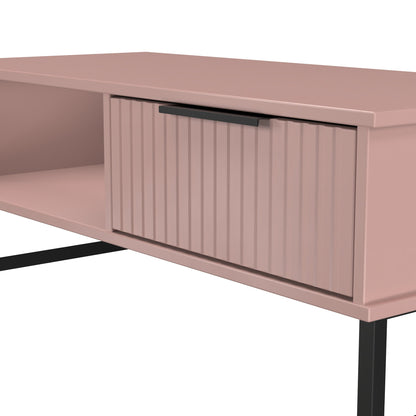 Fluted Coffee Table Pink 1 Shelf 1 Drawer 92cm