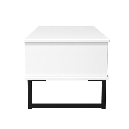 Fluted Coffee Table White 1 Shelf 1 Drawer 92cm