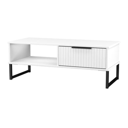 Fluted Coffee Table White 1 Shelf 1 Drawer 92cm