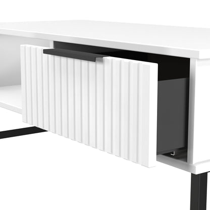 Fluted Coffee Table White 1 Shelf 1 Drawer 92cm