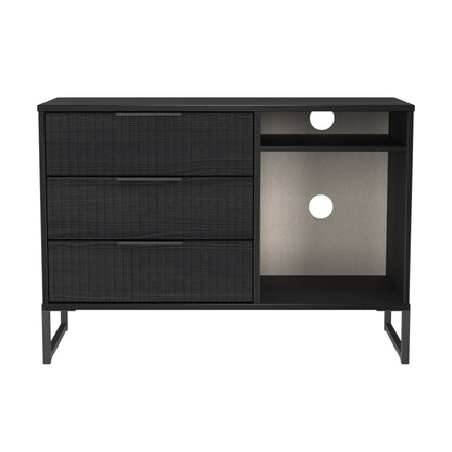 Fluted TV Unit Black 2 Shelves 3 Drawers 97cm