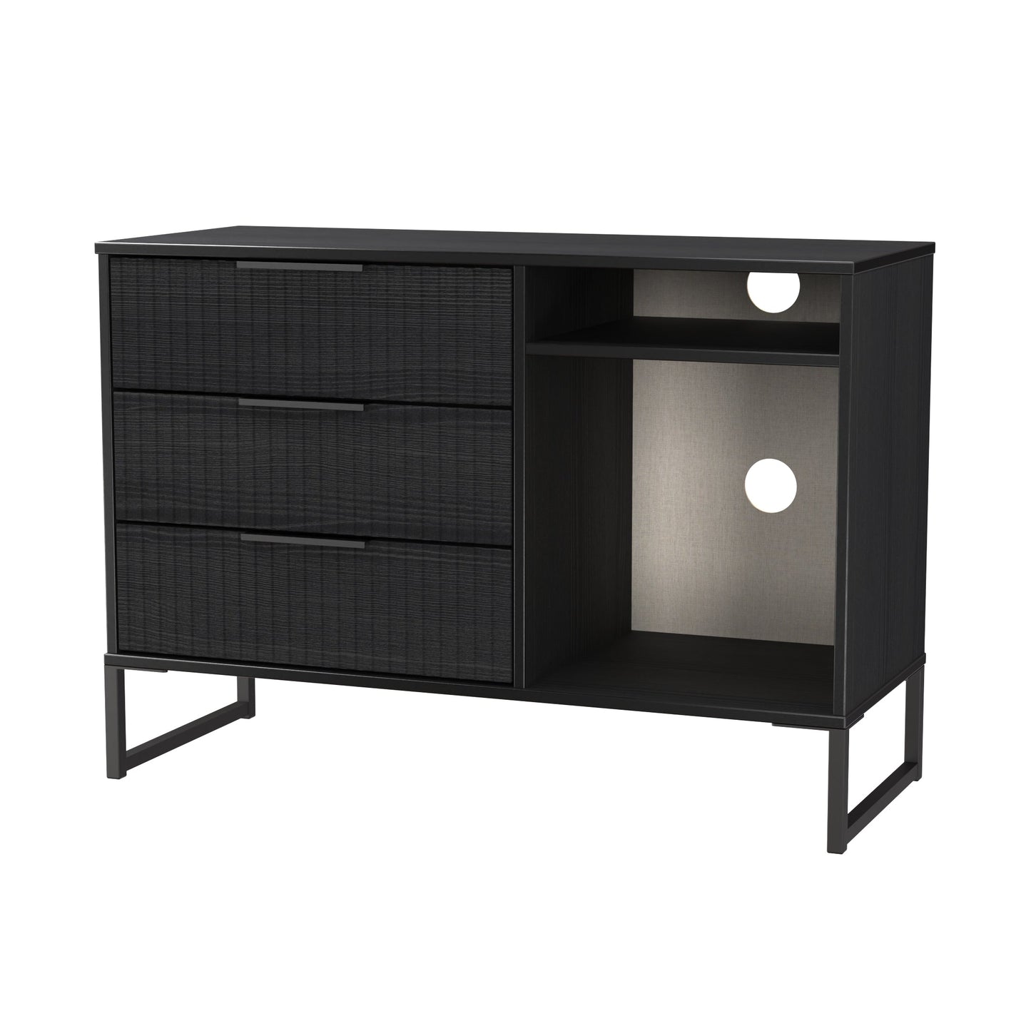Fluted TV Unit Black 2 Shelves 3 Drawers 97cm