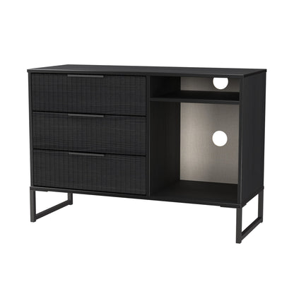Fluted TV Unit Black 2 Shelves 3 Drawers 97cm