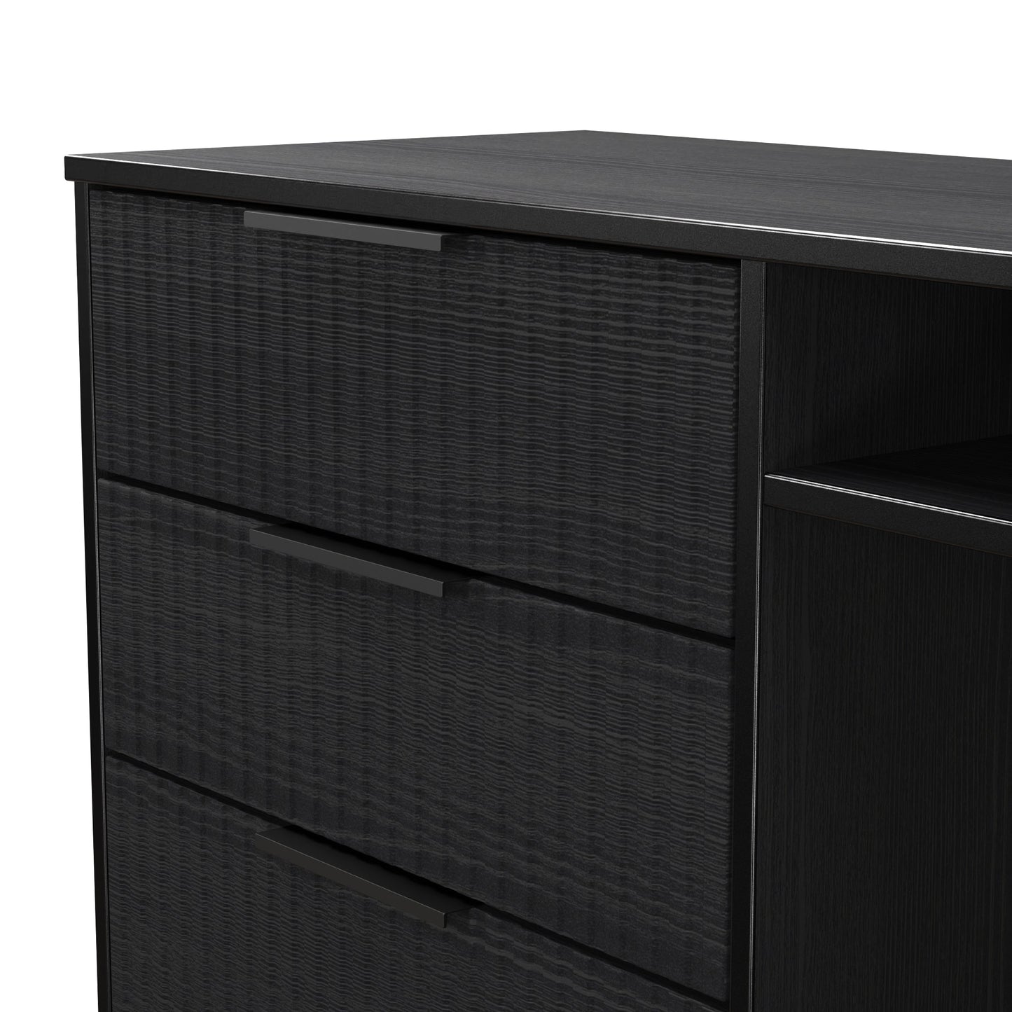 Fluted TV Unit Black 2 Shelves 3 Drawers 97cm