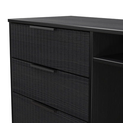 Fluted TV Unit Black 2 Shelves 3 Drawers 97cm