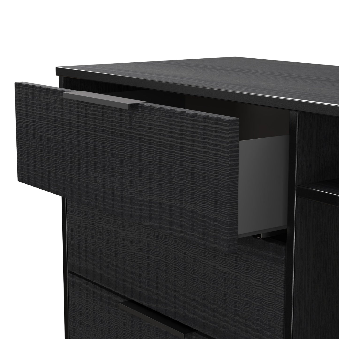 Fluted TV Unit Black 2 Shelves 3 Drawers 97cm